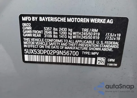 2023 BMW X3 xDrive30I from USA, damaged, VIN 5UX53DP02P9N56700